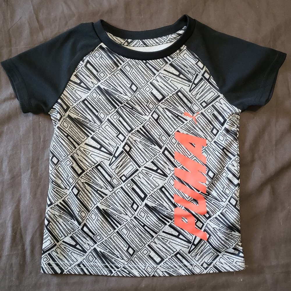 Puma Athletic T-shirt Grey Black Logo Design 100% Polyester Boys 24 Month Size